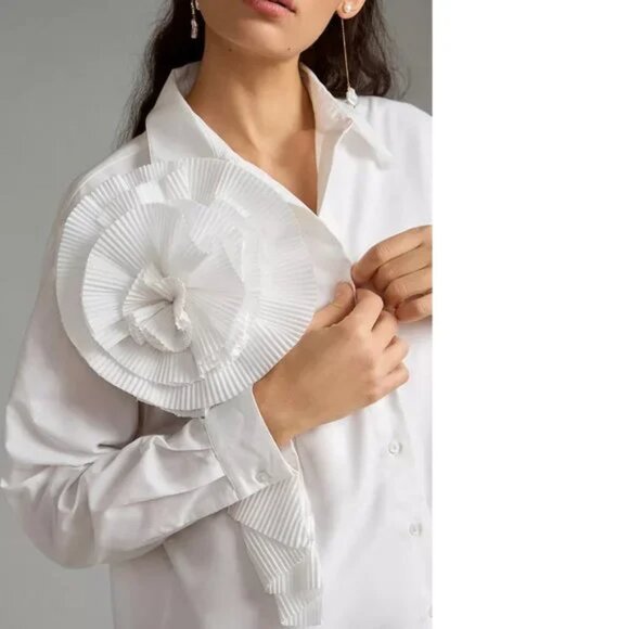 Anthropologie Forever That Girl Appliqué Shirt Dress White Sz XS NWOT B38 - Picture 6 of 16